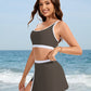 Sporty Color Block Skirted Bikini Set with Side Slit Design