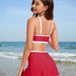 Sporty Color Block Skirted Bikini Set with Side Slit Design