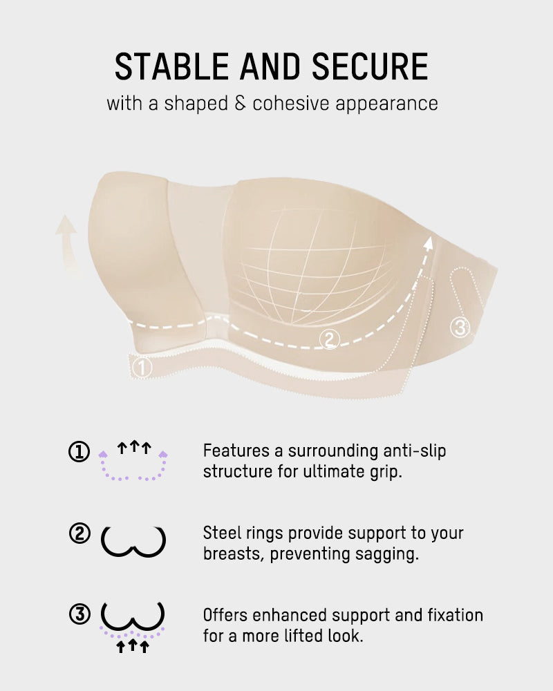SheCurve Ultimate Strapless Anti-Slip Full Coverage Bandeau Bra Seamless Support