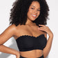 Comfortable Wireless Strapless Front-Closure Leopard Print Bra with Scalloped Trim
