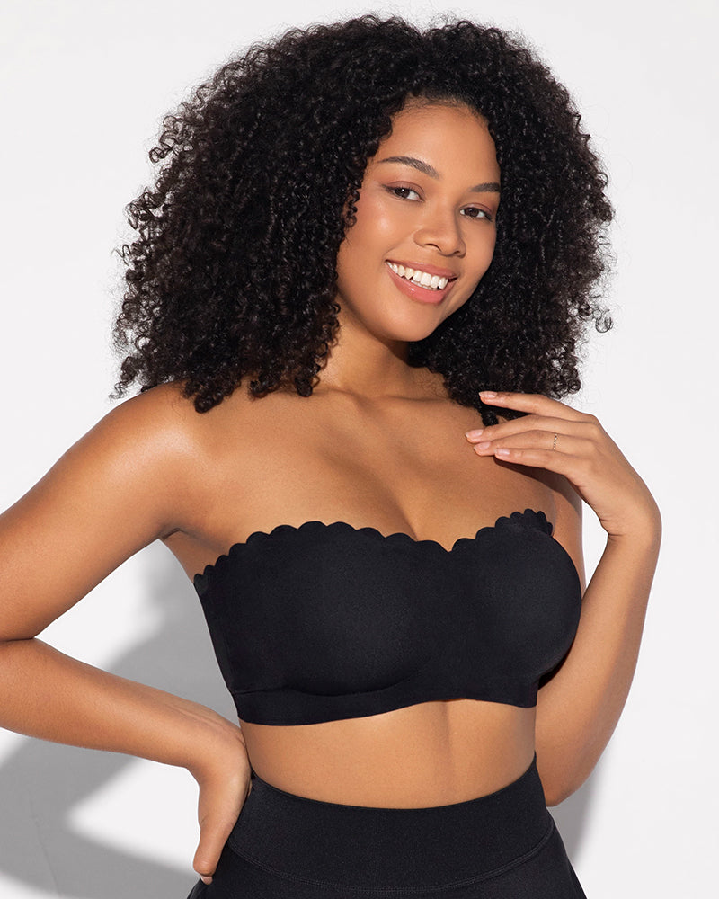 Comfortable Wireless Strapless Front-Closure Leopard Print Bra with Scalloped Trim