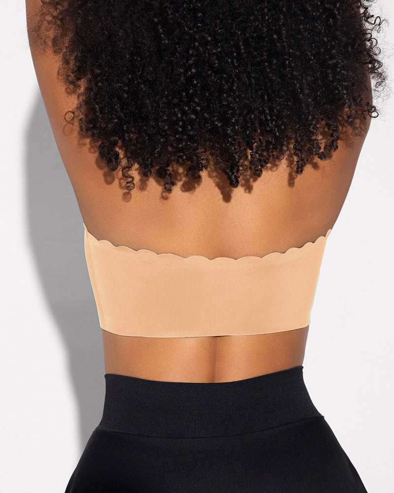 Comfortable Wireless Strapless Front-Closure Leopard Print Bra with Scalloped Trim