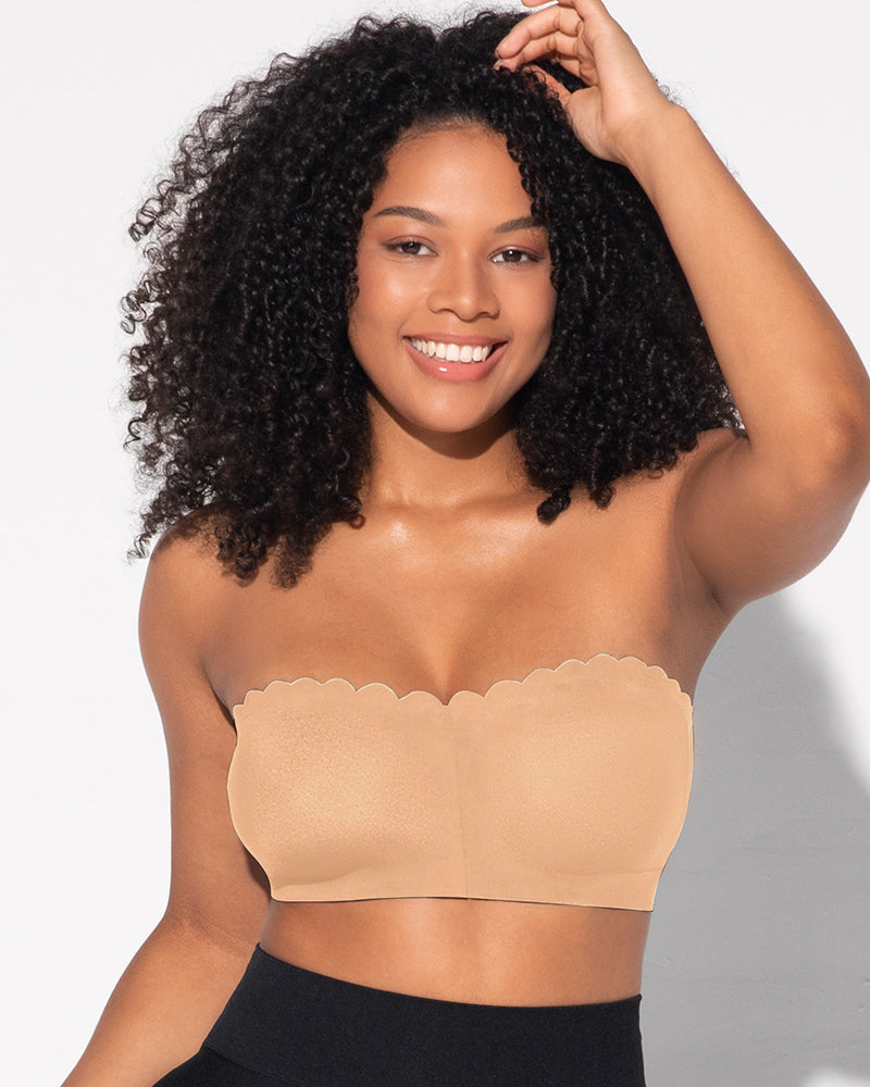 Comfortable Wireless Strapless Front-Closure Leopard Print Bra with Scalloped Trim