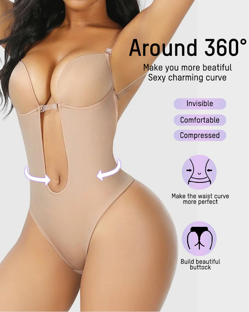 Seamless Strapless U-Plunge Thong Bodysuit for Backless Outfits