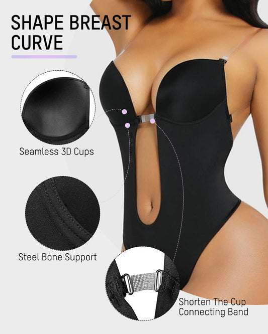 Seamless Strapless U-Plunge Thong Bodysuit for Backless Outfits