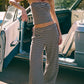 Women's Chic Striped Tube Top & Wide-Leg Pants Two-Piece Set - Casual Summer Comfort