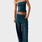 Women's Chic Striped Tube Top & Wide-Leg Pants Two-Piece Set - Casual Summer Comfort