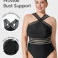 Chic Striped Mesh Insert Cross-Over Halter Neck One-Piece Swimsuit for Women
