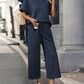 Cozy Textured Knit Two-Piece Lounge Set: Drawstring Waist Wide-Leg Comfort
