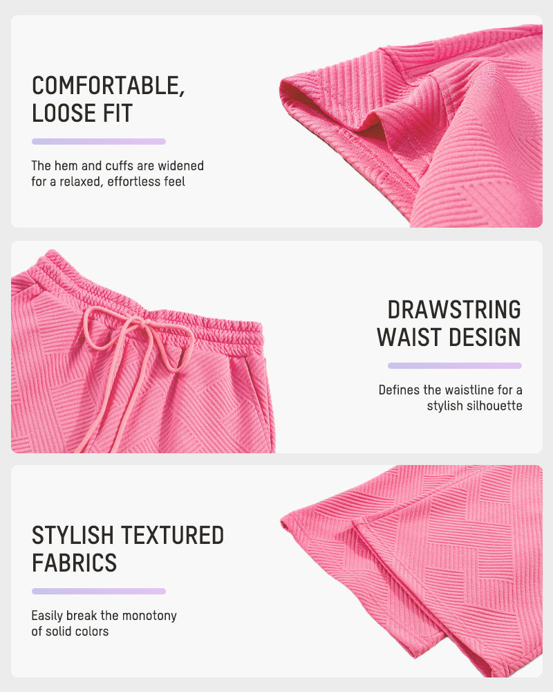 Cozy Textured Knit Two-Piece Lounge Set: Drawstring Waist Wide-Leg Comfort