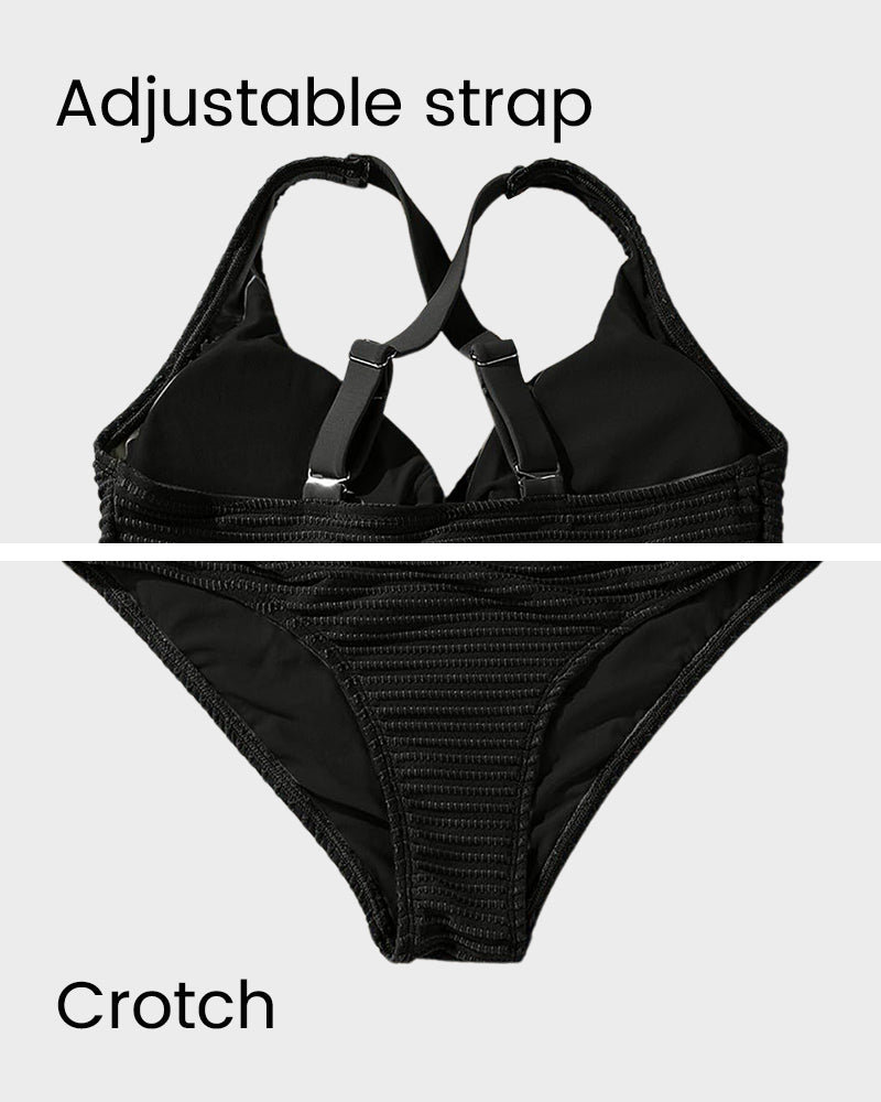 Chic Textured Knot-Front High-Waisted Bikini Set for Women