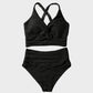 Chic Textured Knot-Front High-Waisted Bikini Set for Women