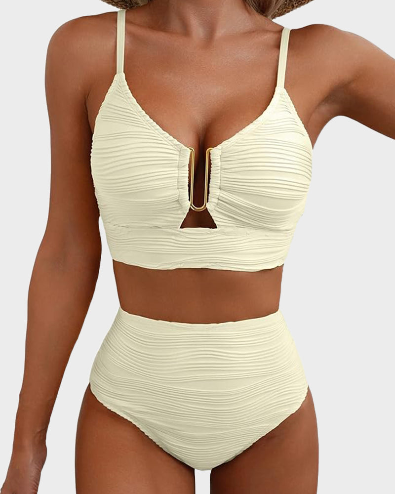 Chic Textured U-Wire High-Waisted Bikini Set - Tummy Control Swimsuit