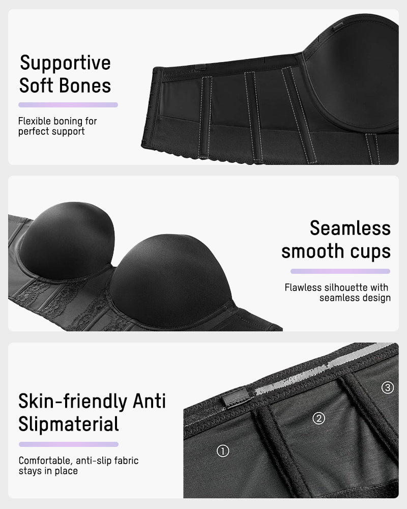 Invisible Low Back Strapless Push Up Bra for Backless Outfits, Ultimate Comfort