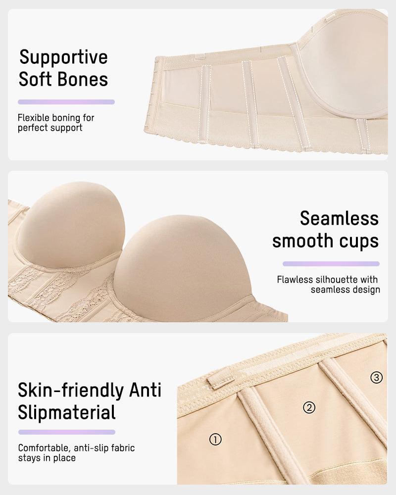 Invisible Low Back Strapless Push Up Bra for Backless Outfits, Ultimate Comfort