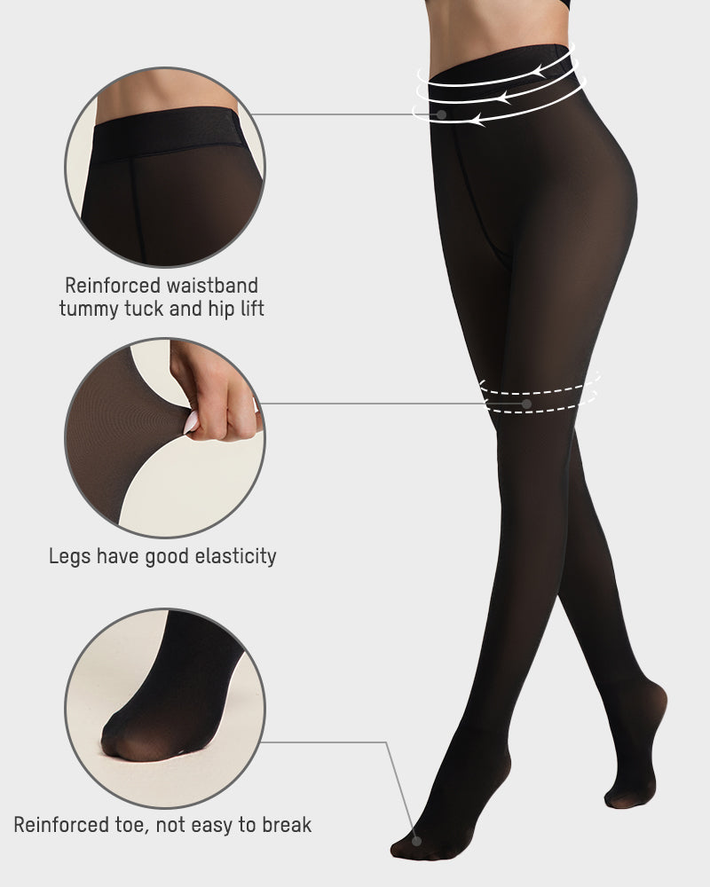 Cozy Translucent Fleece Lined Tights: Warm, Shaping, Skin-Tone Winter Hosiery