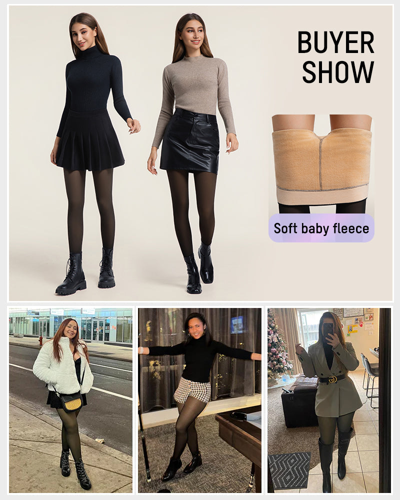 Cozy Translucent Fleece Lined Tights: Warm, Shaping, Skin-Tone Winter Hosiery