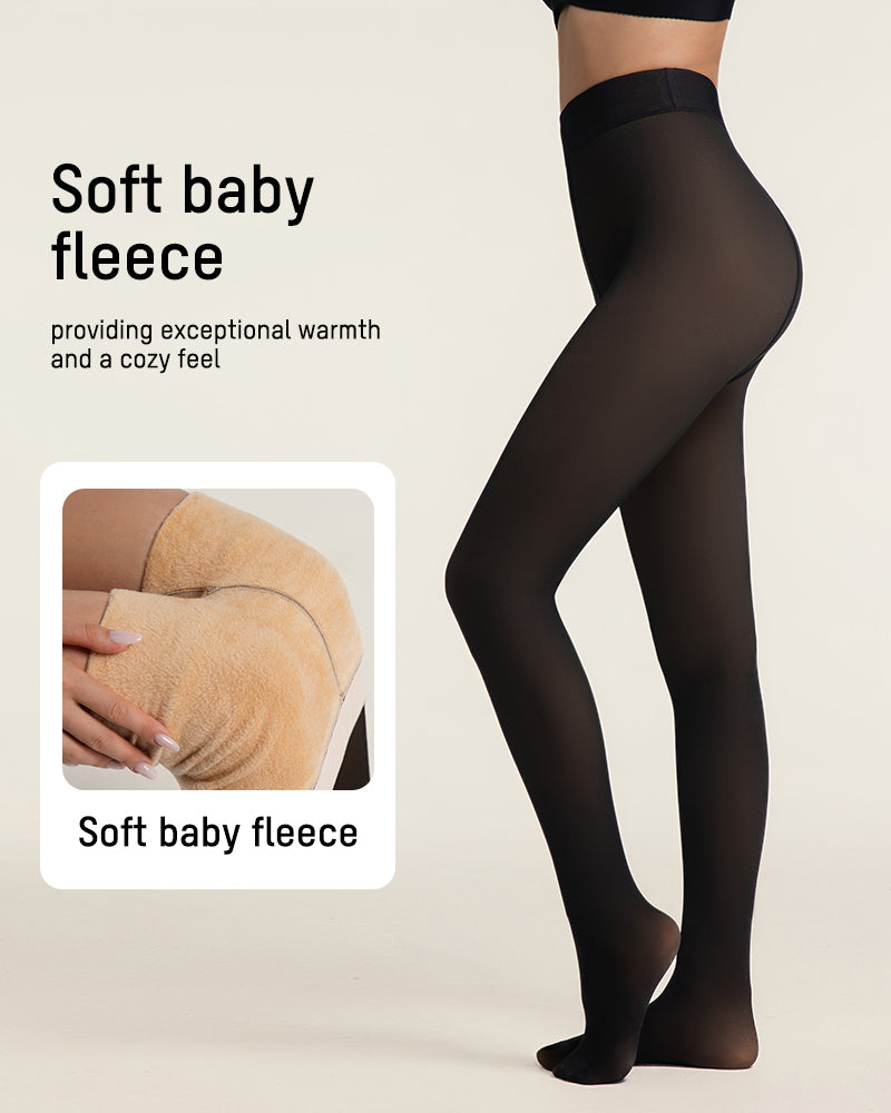 Cozy Translucent Fleece Lined Tights: Warm, Shaping, Skin-Tone Winter Hosiery