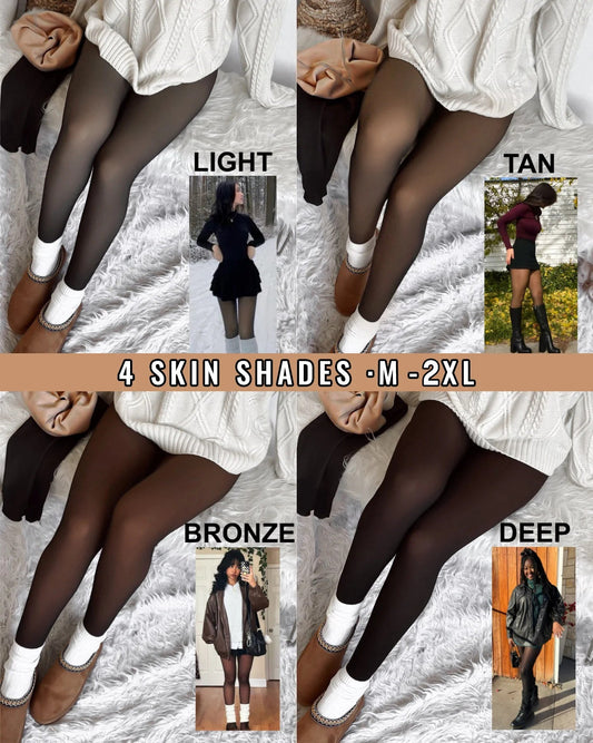 Cozy Translucent Fleece Lined Tights: Warm, Shaping, Skin-Tone Winter Hosiery