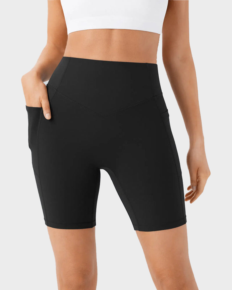 High-Waist Tummy Control Butt-Lifting Training Shorts with Pockets - 7 Inch Inseam