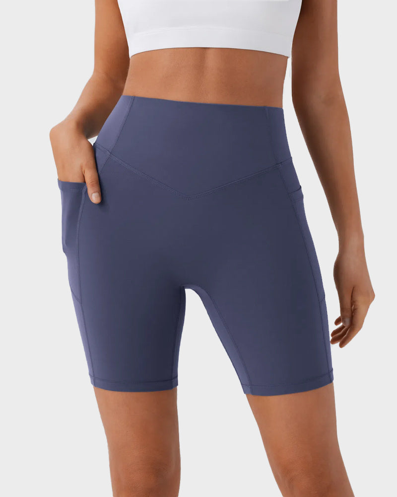 High-Waist Tummy Control Butt-Lifting Training Shorts with Pockets - 7 Inch Inseam