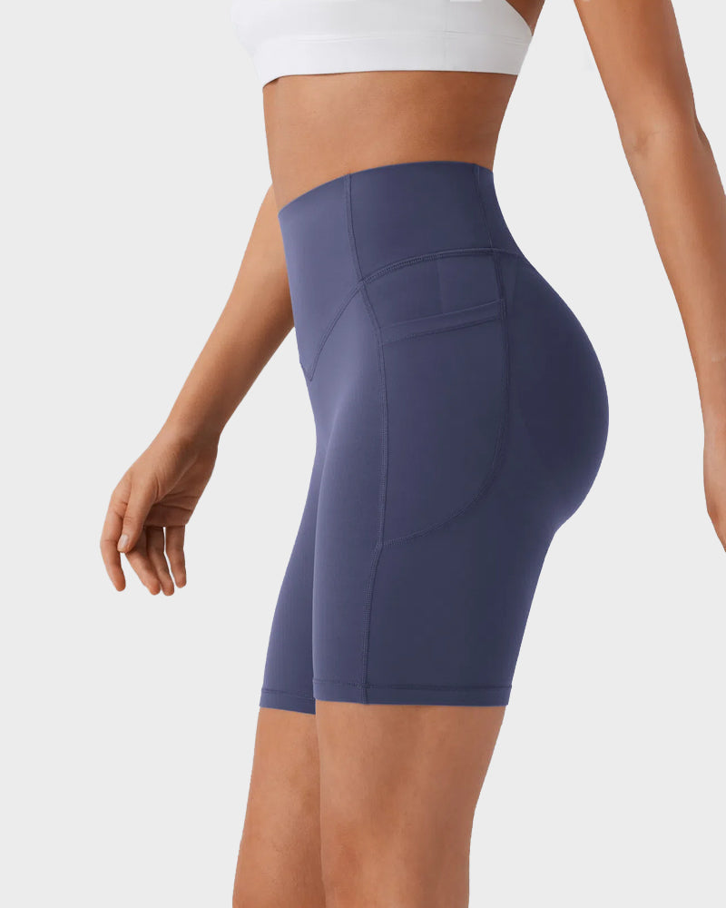 High-Waist Tummy Control Butt-Lifting Training Shorts with Pockets - 7 Inch Inseam