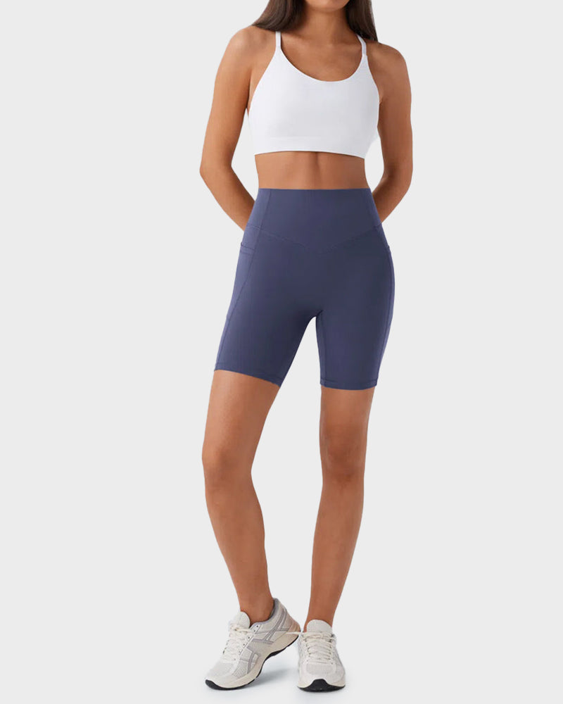 High-Waist Tummy Control Butt-Lifting Training Shorts with Pockets - 7 Inch Inseam