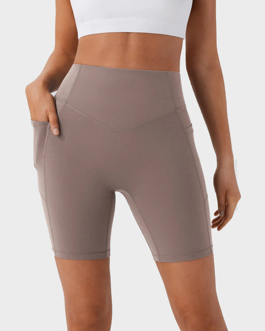 High-Waist Tummy Control Butt-Lifting Training Shorts with Pockets - 7 Inch Inseam