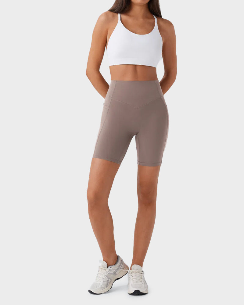 High-Waist Tummy Control Butt-Lifting Training Shorts with Pockets - 7 Inch Inseam