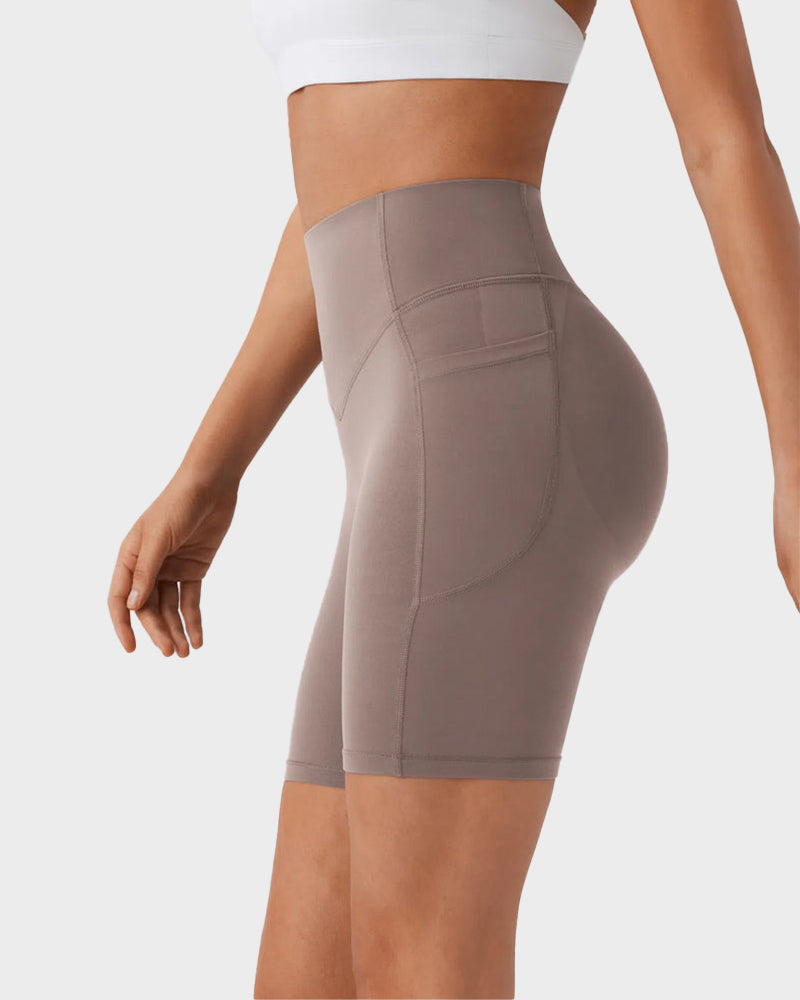 High-Waist Tummy Control Butt-Lifting Training Shorts with Pockets - 7 Inch Inseam