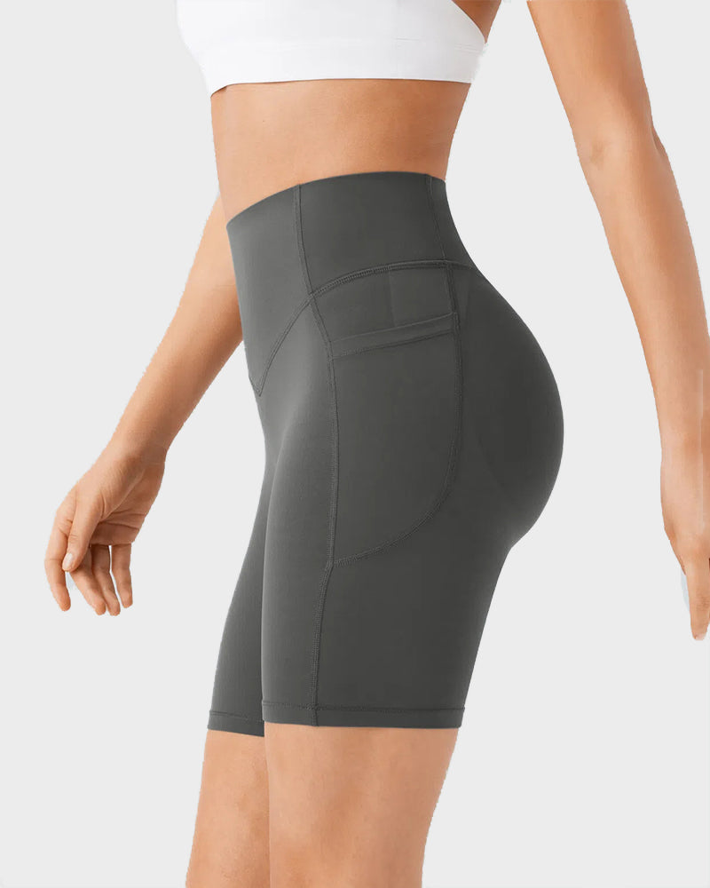 High-Waist Tummy Control Butt-Lifting Training Shorts with Pockets - 7 Inch Inseam