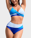 Chic Twisted Front Color-Block High Waist Bikini Set for Women