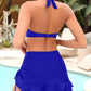 Flattering High-Waisted Halter V-Neck Two-Piece Bikini Set with Ruched Skirt
