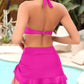 Flattering High-Waisted Halter V-Neck Two-Piece Bikini Set with Ruched Skirt