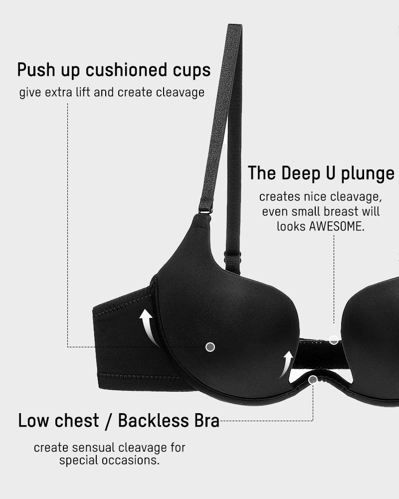 SheCurve Invisible U-Shaped Backless Push-Up Bra for Ultimate Smooth Lift