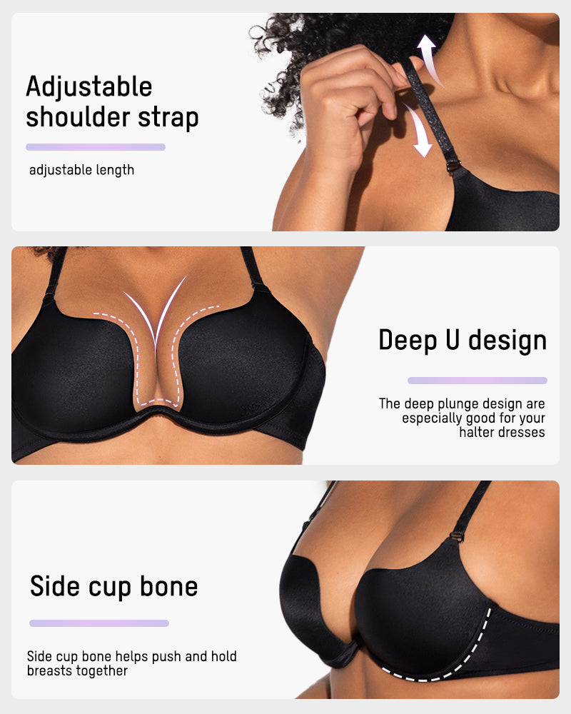SheCurve Invisible U-Shaped Backless Push-Up Bra for Ultimate Smooth Lift