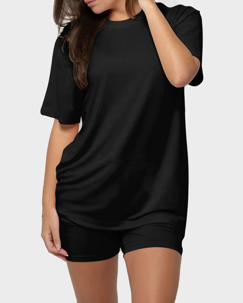 Women's Ultra-Soft Oversized Lounge Tee & Shorts Set with Pockets for Ultimate Comfort
