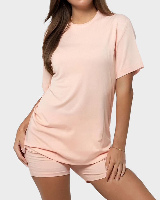 Women's Ultra-Soft Oversized Lounge Tee & Shorts Set with Pockets for Ultimate Comfort