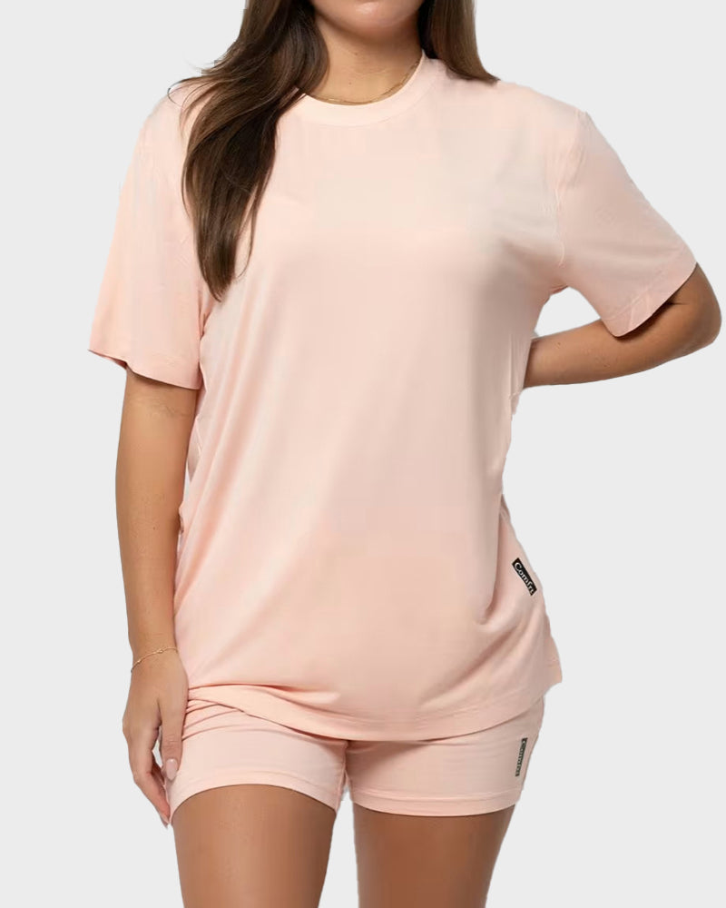 Women's Ultra-Soft Oversized Lounge Tee & Shorts Set with Pockets for Ultimate Comfort