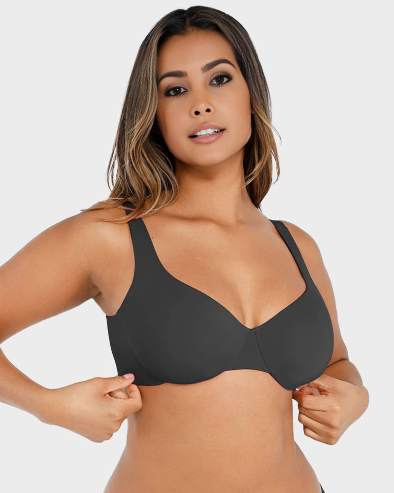 Comfortable Underwire Deep V-Neck Bra with Adjustable Straps for Support