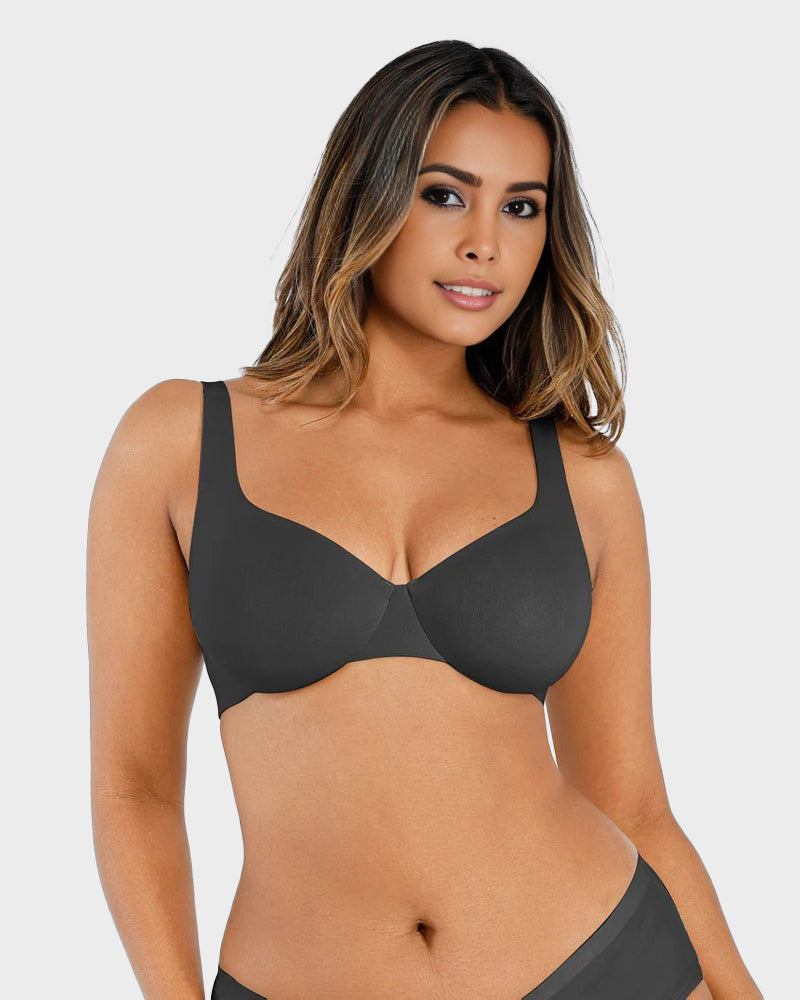 Comfortable Underwire Deep V-Neck Bra with Adjustable Straps for Support