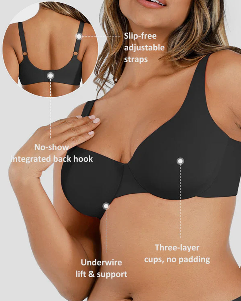 Comfortable Underwire Deep V-Neck Bra with Adjustable Straps for Support