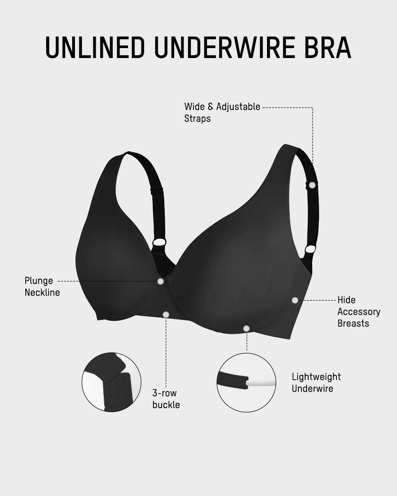 Comfortable Underwire Deep V-Neck Bra with Adjustable Straps for Support