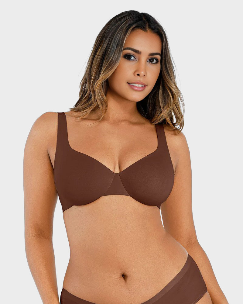 Comfortable Underwire Deep V-Neck Bra with Adjustable Straps for Support