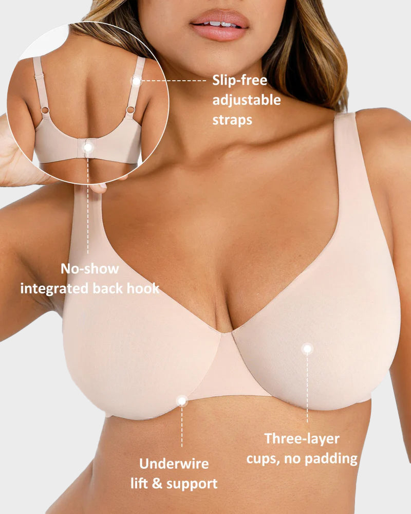 Comfortable Underwire Deep V-Neck Bra with Adjustable Straps for Support
