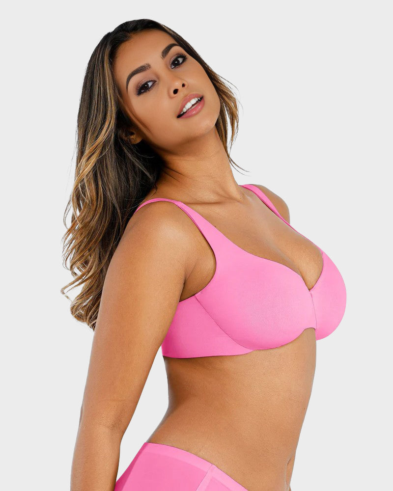 Comfortable Underwire Deep V-Neck Bra with Adjustable Straps for Support