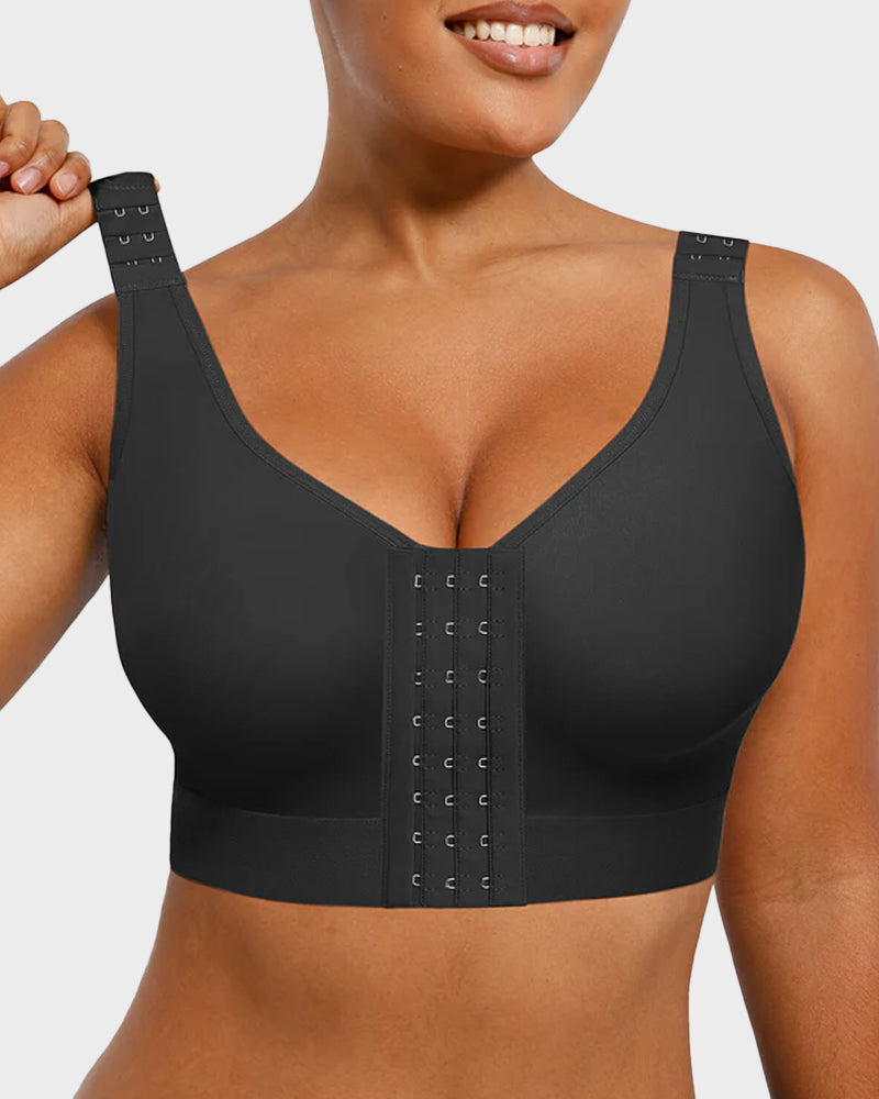 Comfortable Unlined Front-Close Wireless Back Support Bra for Everyday Wear