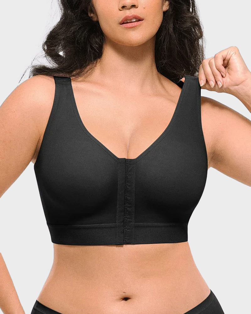 Comfortable Unlined Front-Close Wireless Back Support Bra for Everyday Wear