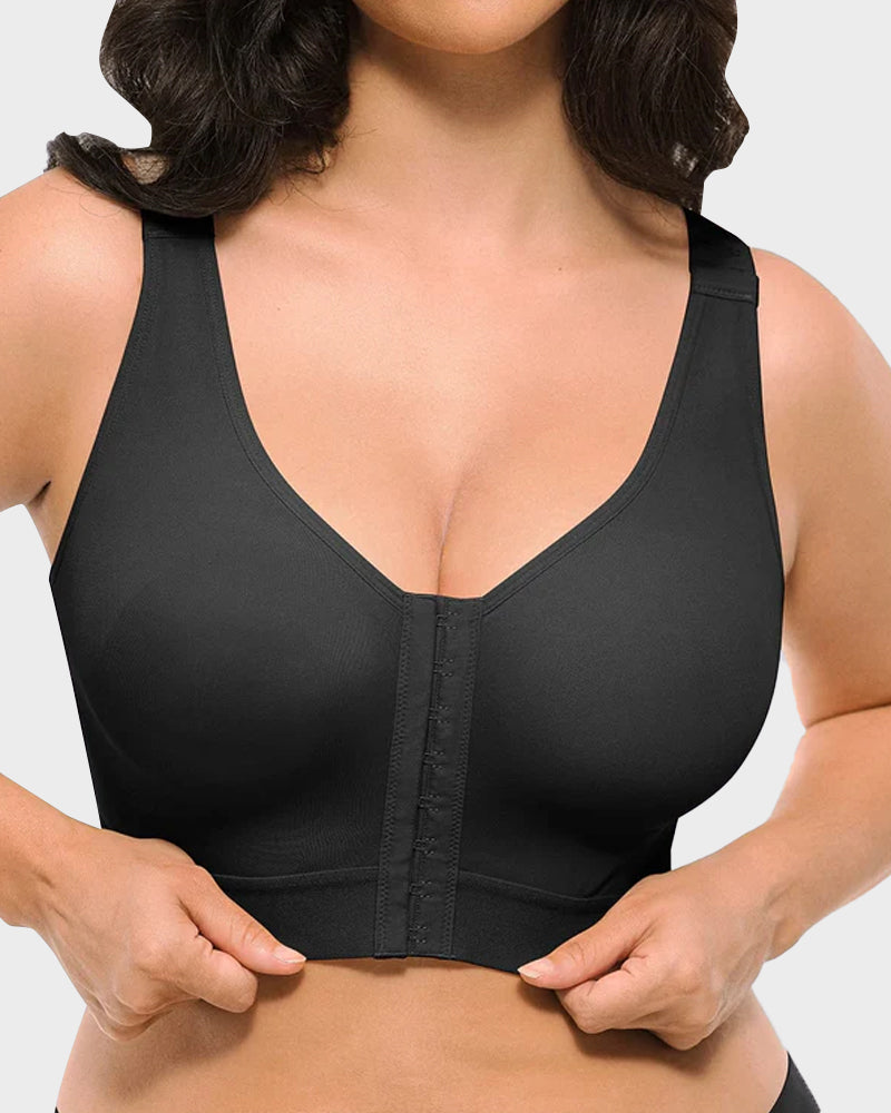 Comfortable Unlined Front-Close Wireless Back Support Bra for Everyday Wear