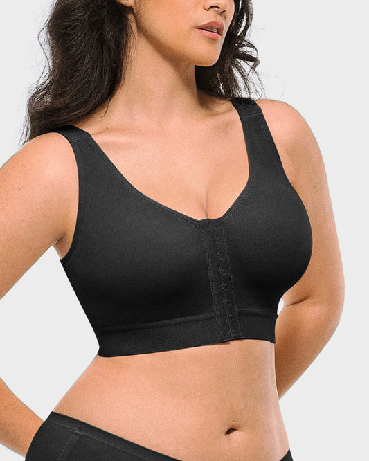 Comfortable Unlined Front-Close Wireless Back Support Bra for Everyday Wear